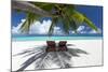 Two deck chairs under palm trees and tropical beach, The Maldives, Indian Ocean, Asia-Sakis Papadopoulos-Mounted Photographic Print