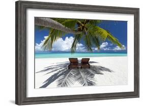 Two deck chairs under palm trees and tropical beach, The Maldives, Indian Ocean, Asia-Sakis Papadopoulos-Framed Photographic Print