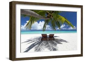 Two deck chairs under palm trees and tropical beach, The Maldives, Indian Ocean, Asia-Sakis Papadopoulos-Framed Photographic Print