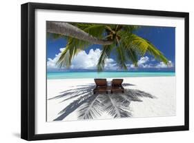 Two deck chairs under palm trees and tropical beach, The Maldives, Indian Ocean, Asia-Sakis Papadopoulos-Framed Photographic Print