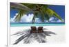 Two deck chairs under palm trees and tropical beach, The Maldives, Indian Ocean, Asia-Sakis Papadopoulos-Framed Photographic Print