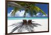 Two deck chairs under palm trees and tropical beach, The Maldives, Indian Ocean, Asia-Sakis Papadopoulos-Framed Photographic Print