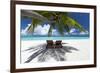 Two deck chairs under palm trees and tropical beach, The Maldives, Indian Ocean, Asia-Sakis Papadopoulos-Framed Photographic Print