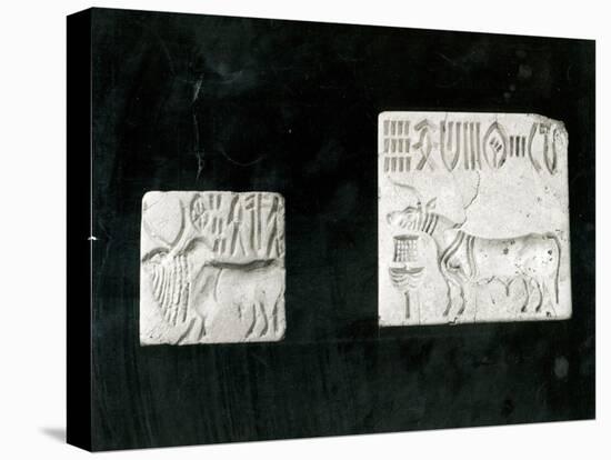 Two Decorated Seals Depicting a Zebu and a Bull, from Mohenjodaro, Protohistoric-Harappan-Stretched Canvas