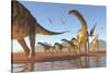 Two Deinocheirus Move Along with a Herd of Argentinosaurus-null-Stretched Canvas