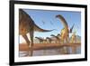 Two Deinocheirus Move Along with a Herd of Argentinosaurus-null-Framed Art Print