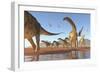 Two Deinocheirus Move Along with a Herd of Argentinosaurus-null-Framed Art Print