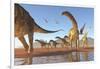 Two Deinocheirus Move Along with a Herd of Argentinosaurus-null-Framed Art Print