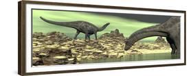 Two Dicraeosaurus Dinosaurs in a Desert Landscape-null-Framed Premium Giclee Print
