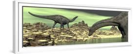 Two Dicraeosaurus Dinosaurs in a Desert Landscape-null-Framed Premium Giclee Print