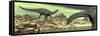 Two Dicraeosaurus Dinosaurs in a Desert Landscape-null-Framed Stretched Canvas