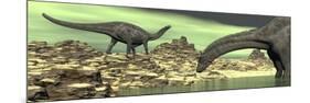 Two Dicraeosaurus Dinosaurs in a Desert Landscape-null-Mounted Art Print