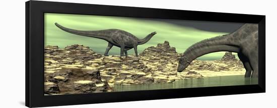 Two Dicraeosaurus Dinosaurs in a Desert Landscape-null-Framed Art Print