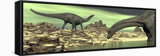 Two Dicraeosaurus Dinosaurs in a Desert Landscape-null-Framed Stretched Canvas