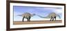 Two Dicraeosaurus Dinosaurs Walking in the Desert-null-Framed Art Print