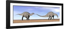 Two Dicraeosaurus Dinosaurs Walking in the Desert-null-Framed Art Print