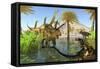 Two Dilong Dinosaurs Guard their Nest from a Coahuilaceratops-null-Framed Stretched Canvas