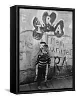 Two Dirty Boys Stand in Front of Ira Graffiti in Northern Ireland-null-Framed Stretched Canvas