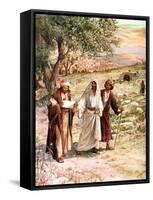 Two disciples walk with Jesus - Bible-William Brassey Hole-Framed Stretched Canvas