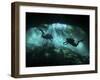 Two Divers Silhouetted in Light at Entrance to Chac Mool Cenote, Mexico-null-Framed Photographic Print