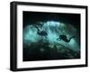 Two Divers Silhouetted in Light at Entrance to Chac Mool Cenote, Mexico-null-Framed Photographic Print