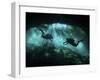 Two Divers Silhouetted in Light at Entrance to Chac Mool Cenote, Mexico-null-Framed Photographic Print