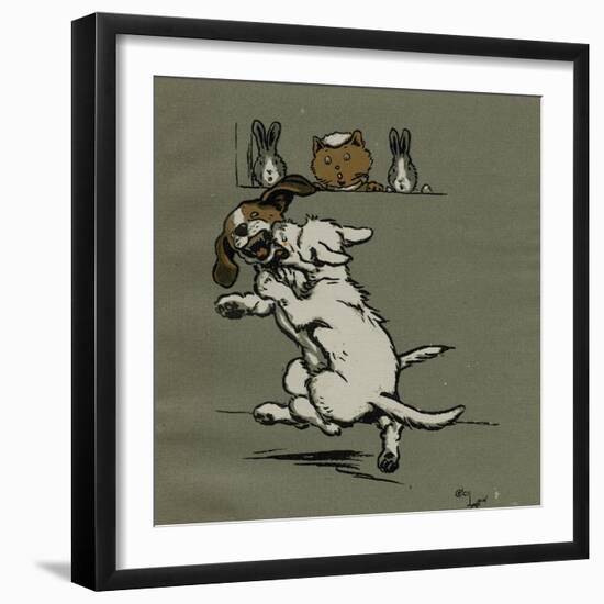 Two Dogs Fighting Outside Tabitha's House-Cecil Aldin-Framed Art Print