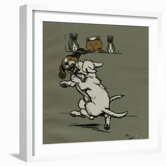 Two Dogs Fighting Outside Tabitha's House-Cecil Aldin-Framed Art Print