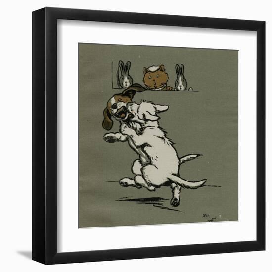 Two Dogs Fighting Outside Tabitha's House-Cecil Aldin-Framed Art Print