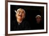 Two Dong Women, One Laughing, in a Dark Room, Sanjiang Dong Village, Guangxi, China-Enrique Lopez-Tapia-Framed Photographic Print