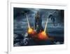 Two Dragons Attacking a Castle-null-Framed Premium Giclee Print
