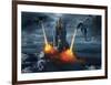 Two Dragons Attacking a Castle-null-Framed Premium Giclee Print