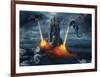 Two Dragons Attacking a Castle-null-Framed Premium Giclee Print