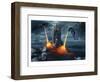 Two Dragons Attacking a Castle-null-Framed Art Print
