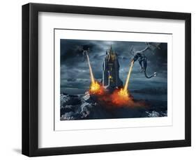 Two Dragons Attacking a Castle-null-Framed Art Print