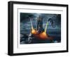 Two Dragons Attacking a Castle-null-Framed Art Print