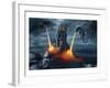 Two Dragons Attacking a Castle-null-Framed Art Print