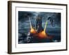 Two Dragons Attacking a Castle-null-Framed Art Print