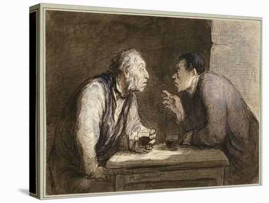 Two Drinkers, C.1857-69-Honore Daumier-Stretched Canvas