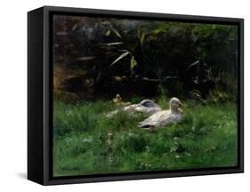 Two Ducks and a Few Chickens in the Grass Near the Waterfront-Willem Maris-Framed Stretched Canvas