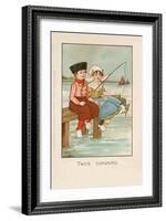 Two Dutch Children Sit on a Pier and Fish as Ships Sail in the Distance-null-Framed Art Print