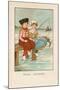 Two Dutch Children Sit on a Pier and Fish as Ships Sail in the Distance-null-Mounted Art Print