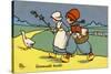 Two Dutch Children Wearing Traditional Costume Chase a Goose Home-null-Stretched Canvas