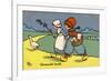 Two Dutch Children Wearing Traditional Costume Chase a Goose Home-null-Framed Premium Giclee Print