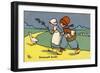 Two Dutch Children Wearing Traditional Costume Chase a Goose Home-null-Framed Art Print