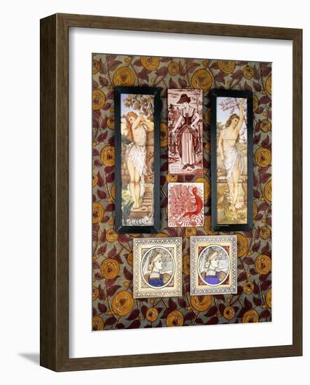 Two E. Smith Tiles with a Medieval Maiden, 20th Century-Joseph Werner-Framed Giclee Print