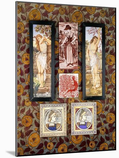 Two E. Smith Tiles with a Medieval Maiden, 20th Century-Joseph Werner-Mounted Giclee Print