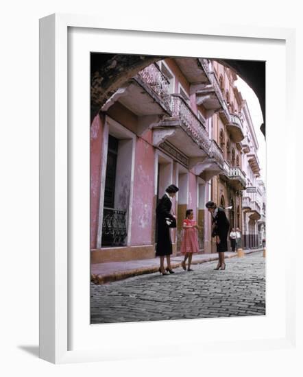 Two Eastern Airlines Stewardesses Talking to Native Girl on Street-null-Framed Photographic Print