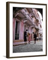 Two Eastern Airlines Stewardesses Talking to Native Girl on Street-null-Framed Photographic Print