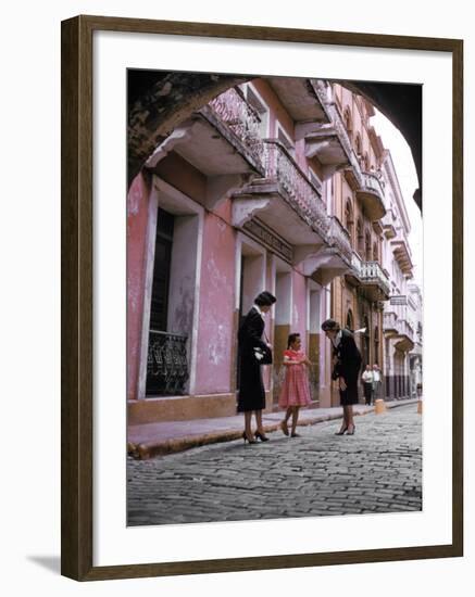 Two Eastern Airlines Stewardesses Talking to Native Girl on Street-null-Framed Photographic Print